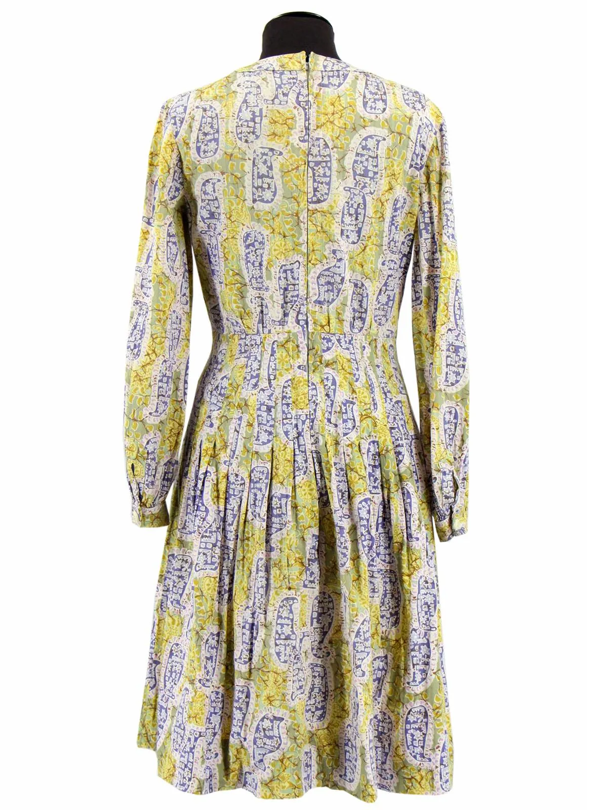 1950s Vintage Patterned Cotton Tie Neck Dress