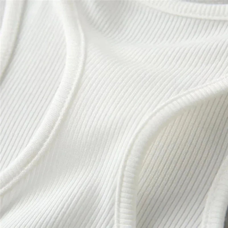 2024 Sexy White Ribbed Knit Top for Women