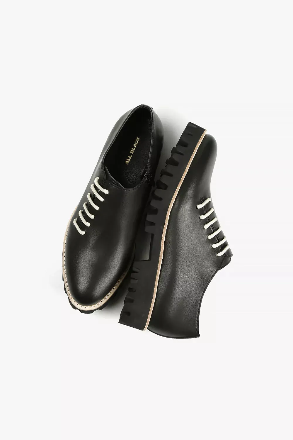 ALL BLACK Footwear Side Cord Inside Zip Shoes in Black/Ivory