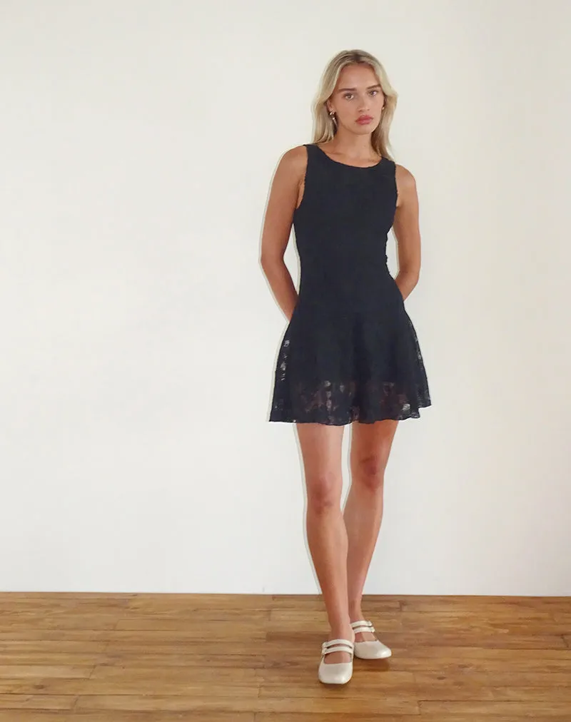 Ambika Dress in Textured Lace Rose Black