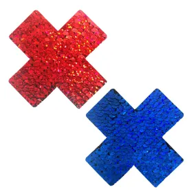 American Spirit Blue and Red Flip Sequin X Factor Nipple Cover Pasties