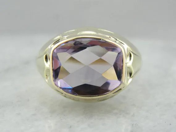 Amethyst Men's Statement Ring in Yellow Gold, Bold Statement Ring in Early Retro Era Style