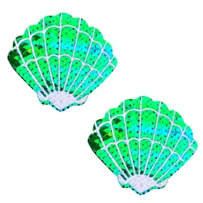 Ariel Greenish Blue Sequin Mermaid Shell Nipple Cover Pasties