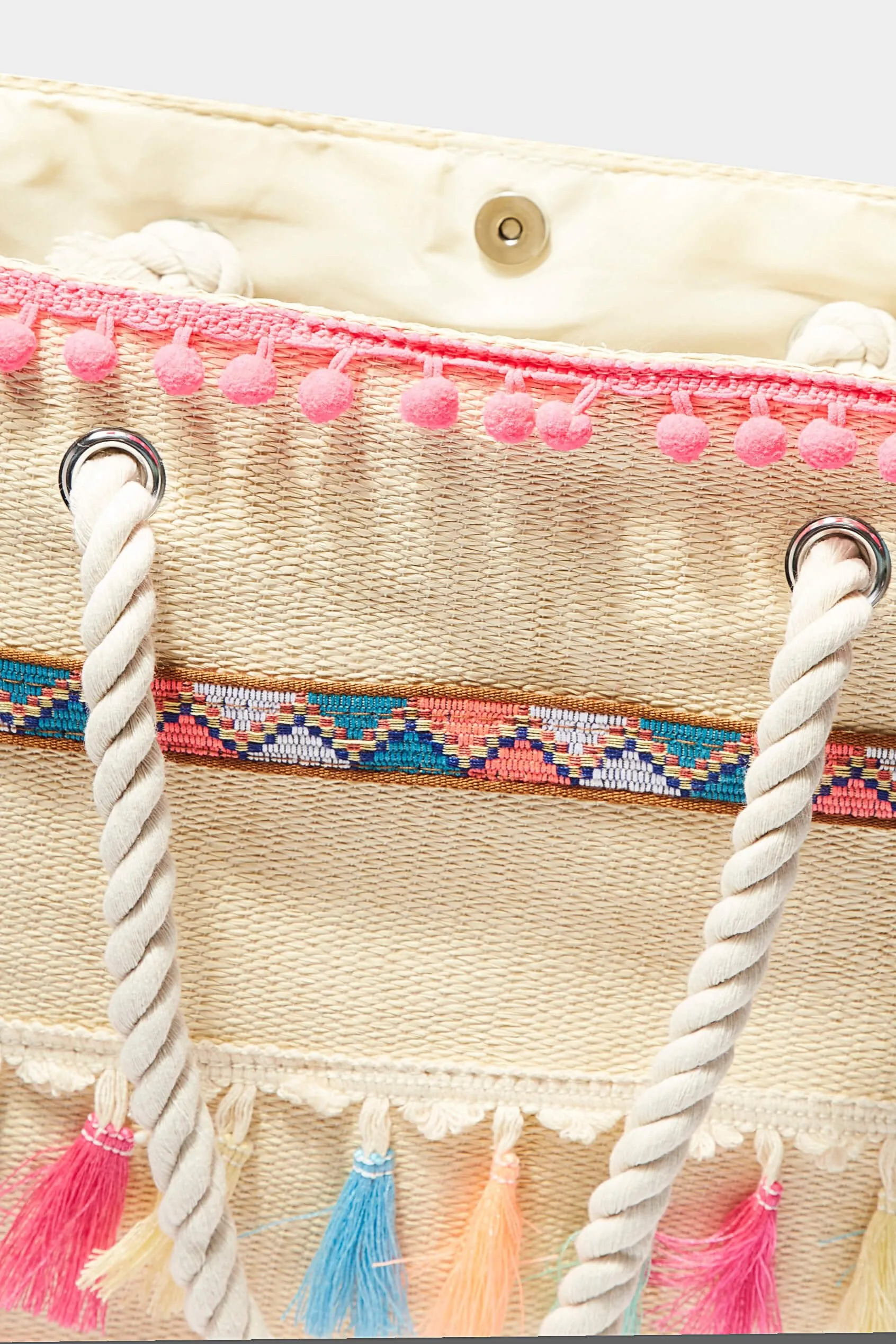 Beige Straw Tassel Beach Bag