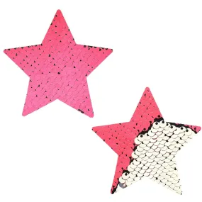 Bitchin' Blacklight NEON Pink & Silver Flip Sequin Starry Nights Nipple Cover Pasties