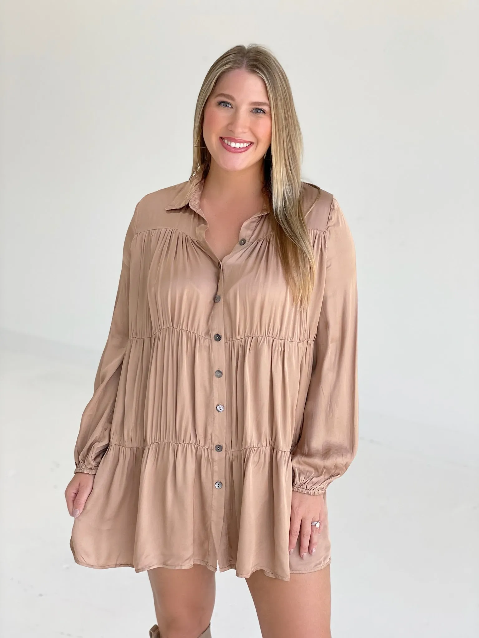 Blissful Elegance Dress - Taupe