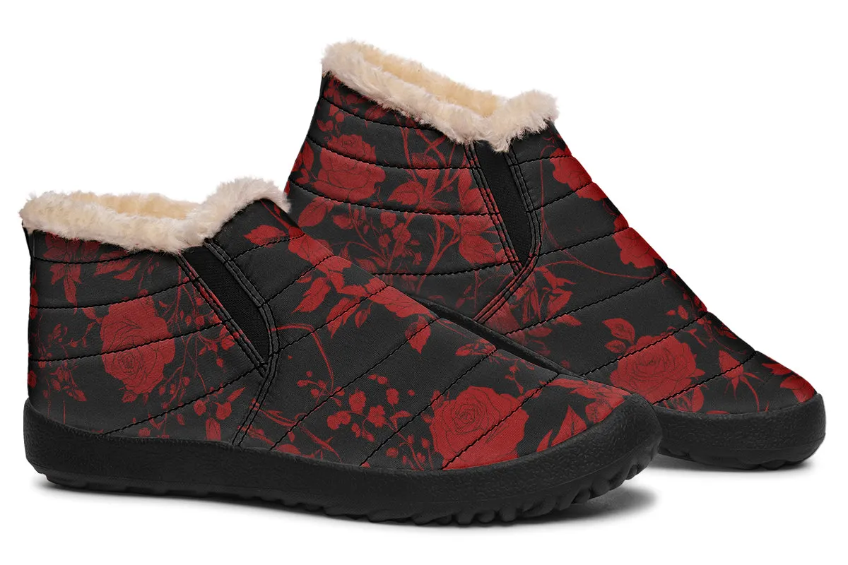 Blood Rose Romance Winter Sneakers - Warm & Easy Slip-On Shoes Lined with Vegan Wool with Anti-Slip Soles