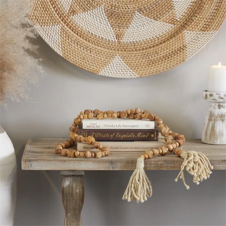 BROWN WOOD GEOMETRIC HANDMADE BEADED GARLAND WITH TASSEL