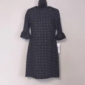 Calvin Klein Houndstooth Bell Sleeve Shift Dress in Black Gray