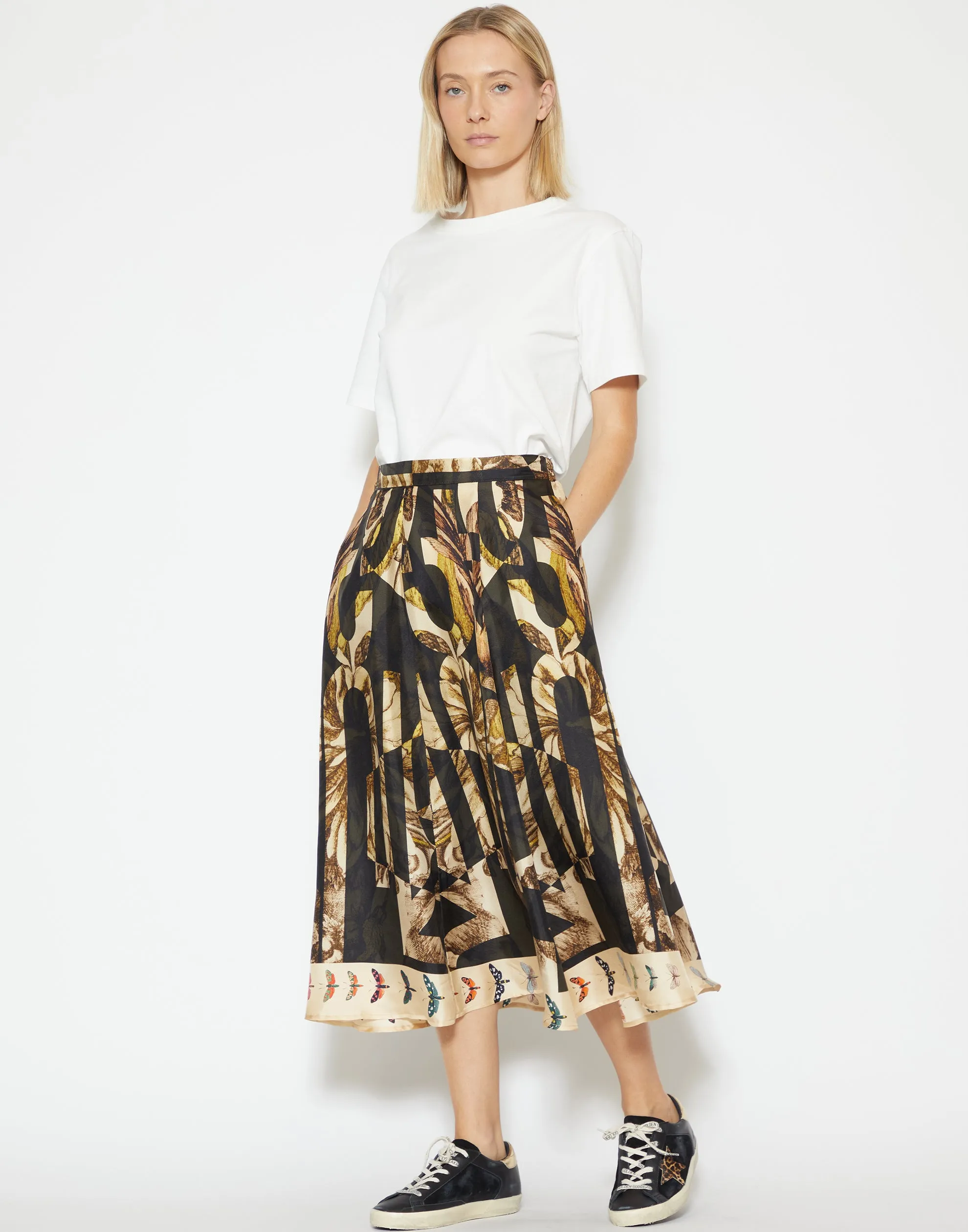 Champagne & Black Silk Skirt