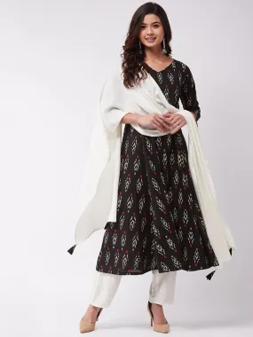 Cream Dupatta With Black Tassel