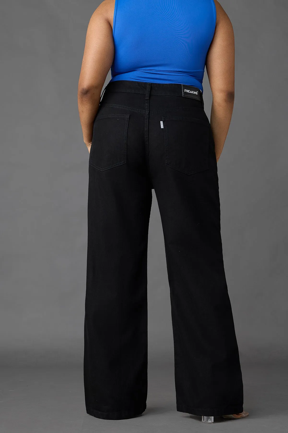 Curve Black Box Slit Wide Leg Jeans