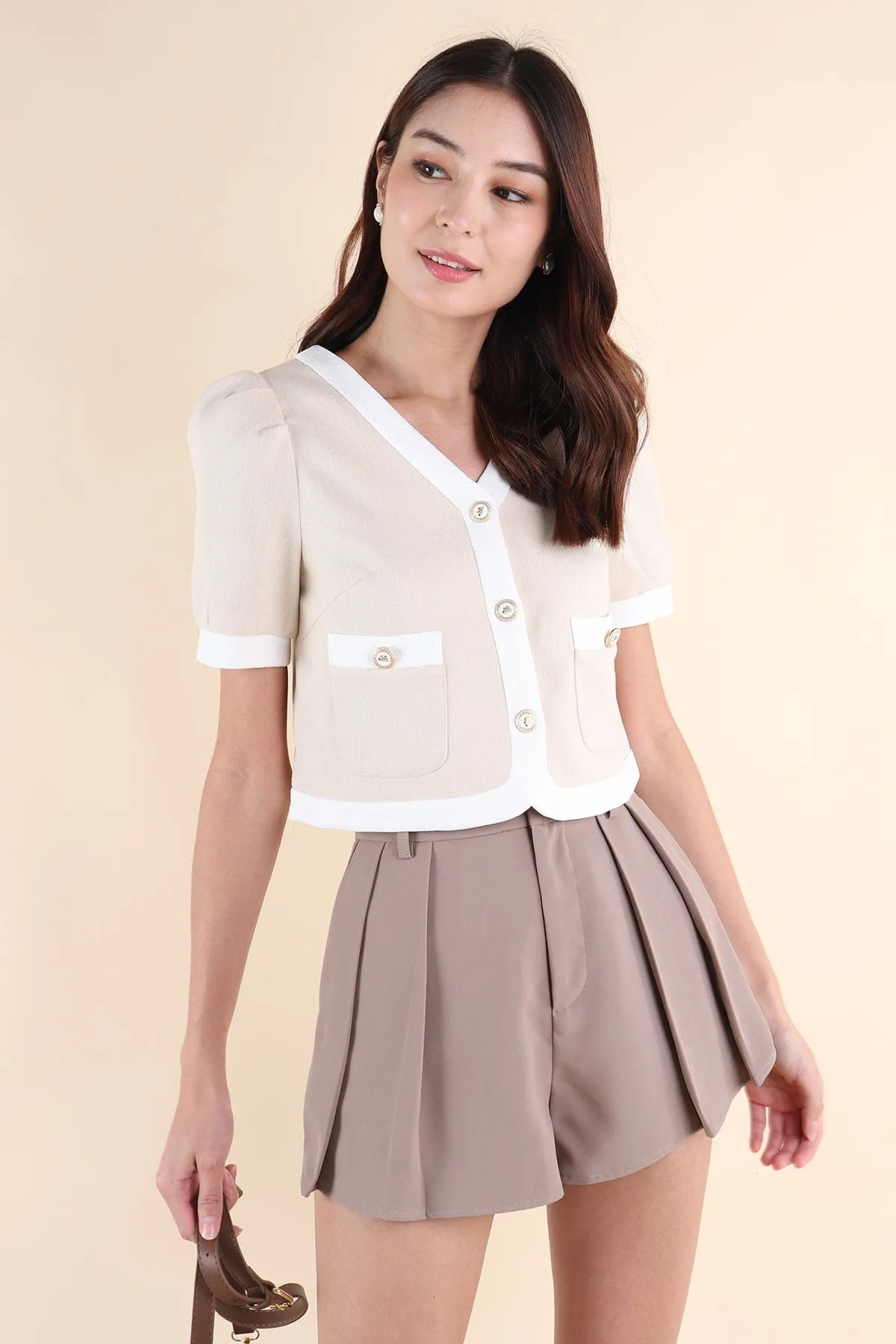 DOLCE CONTRAST TOP IN ECRU