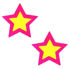 Double Starburst Neon Pink Power Blacklight Starry Nights Nipple Cover Pasties