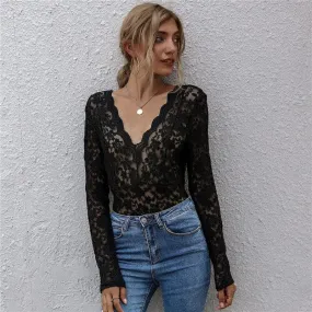 DressBetty - Sexy Deep V-neck Lace T-shirt