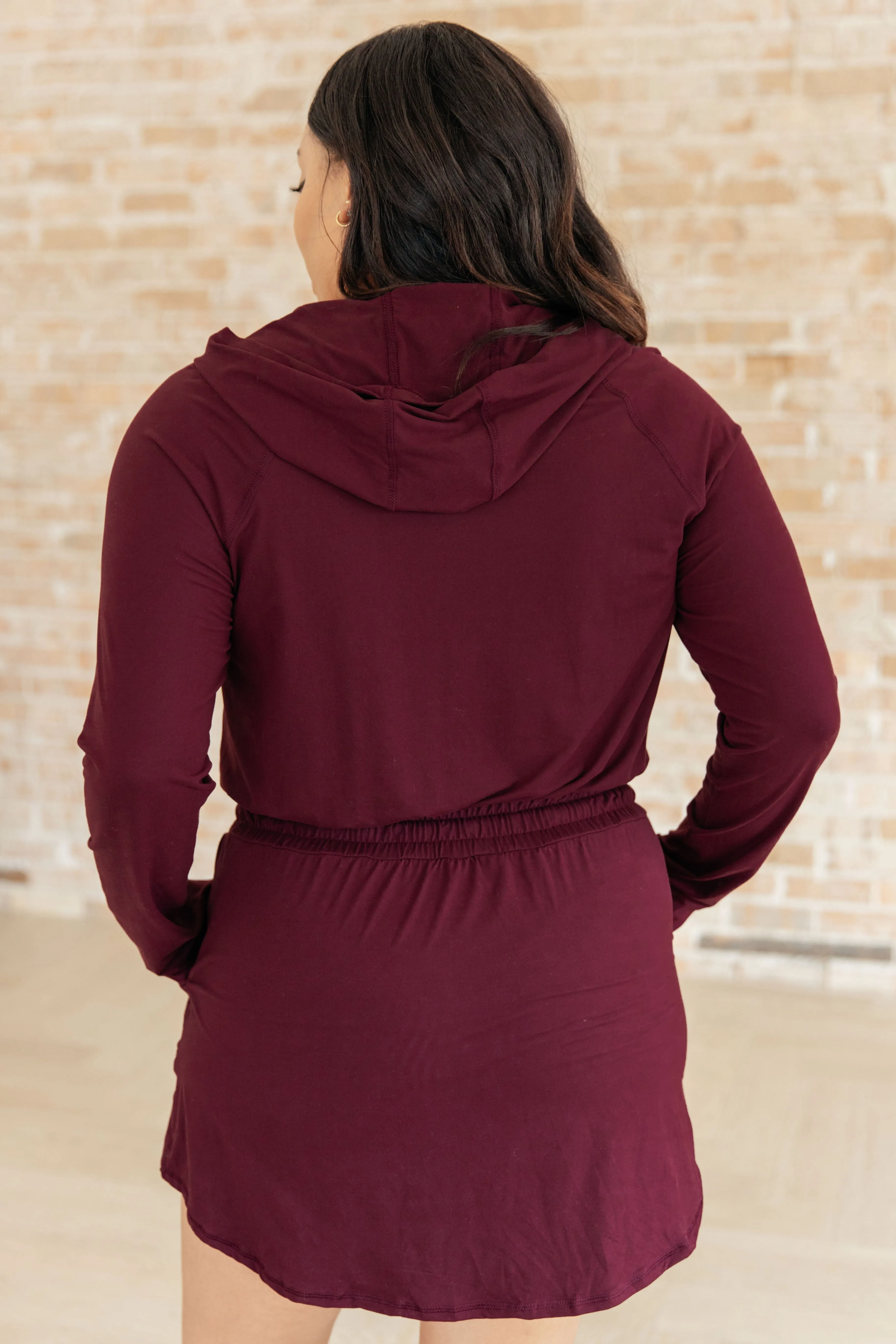 Getting Out Long Sleeve Hoodie Romper in Maroon by Rae Mode