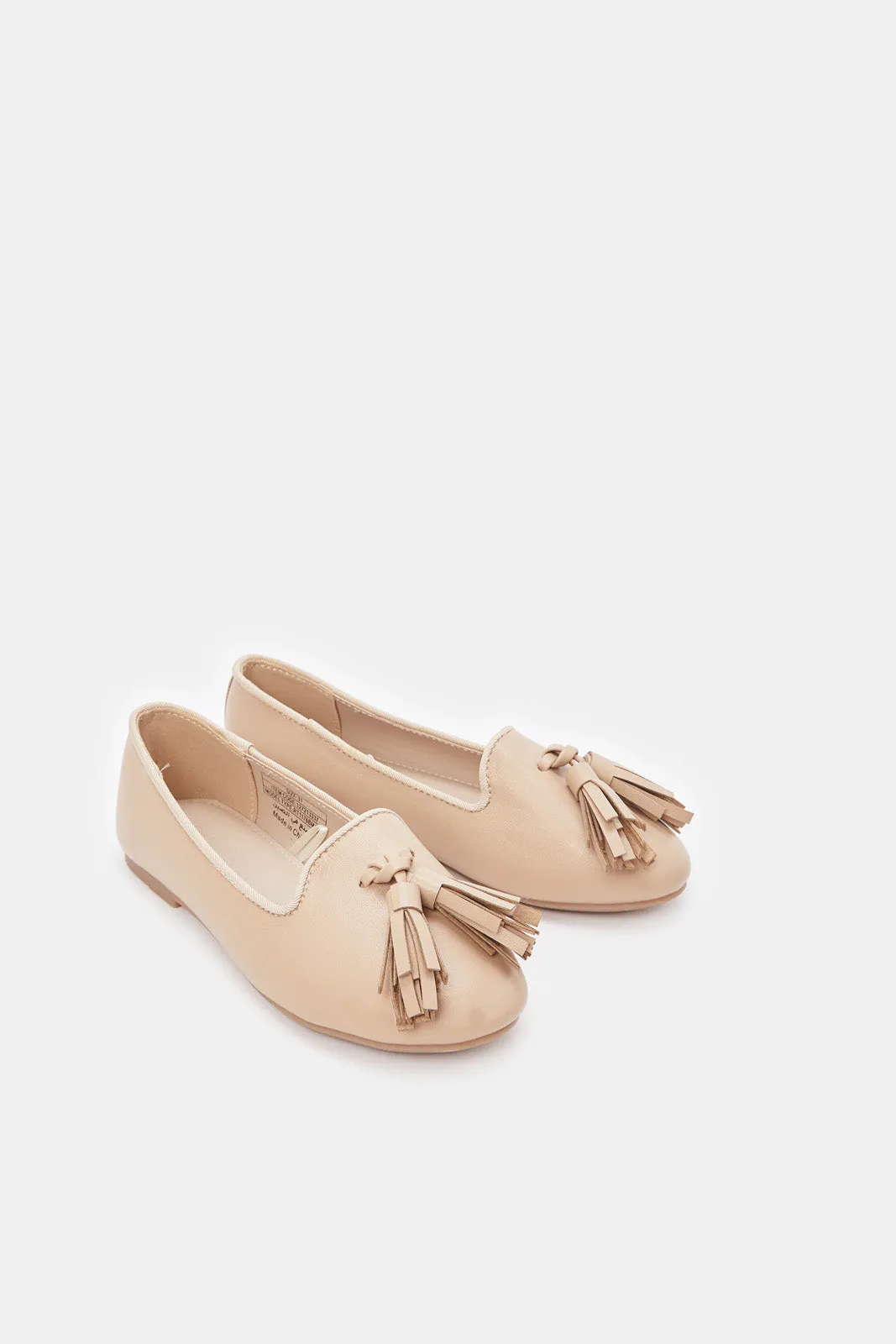 Girls Beige Embellished Loafers