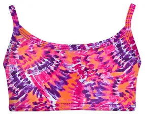 Girls UPF 50  Printed Bikini Swim Top  | Fiery Tie Dye