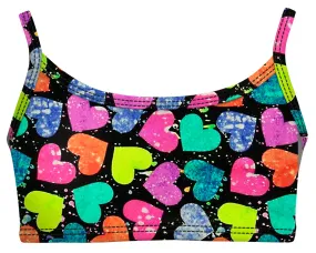 Girls UPF 50  Printed Bikini Swim Top  | Hearts Splatter