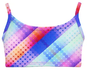 Girls UPF 50  Printed Bikini Swim Top  | Plaid Diagonal