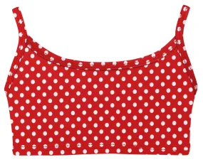 Girls UPF 50  Printed Bikini Swim Top  | Red w- White Polka Dot