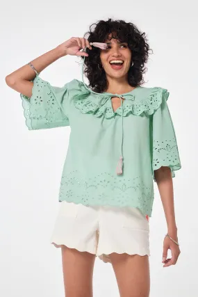 Green Cutwork Blouse