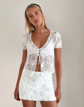 Hillary Tie Top in Textured Floral White