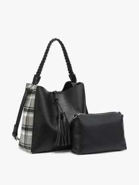 Jen & Co Dina Plaid Contrast Tote w/ Tassel