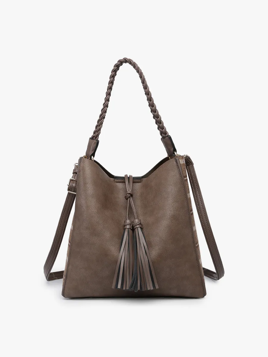 Jen & Co Dina Plaid Contrast Tote w/ Tassel