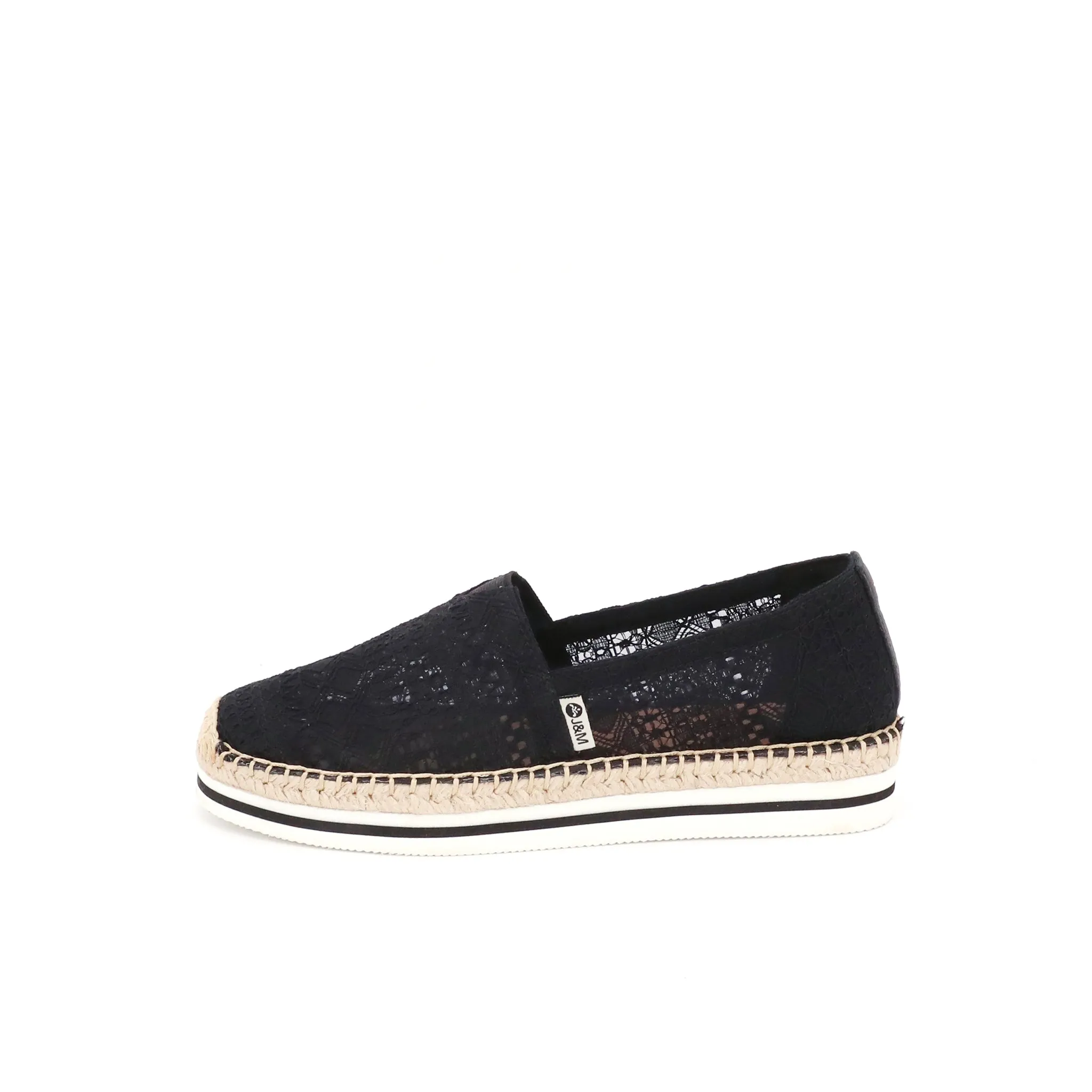 JOY&MARIO Handmade Women’s Slip-On Espadrille Mesh Loafers Platform in Black-A51350W