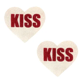 Kiss Angel White & Red Glitter I Heart U Nipple Cover Pasties