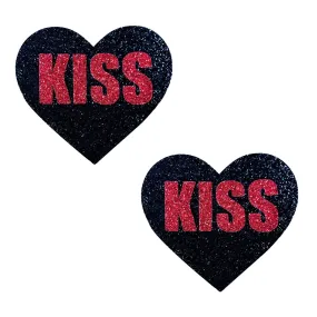 Kiss Red & Black Valentines Glitter I Heart U Nipple Cover Pasties