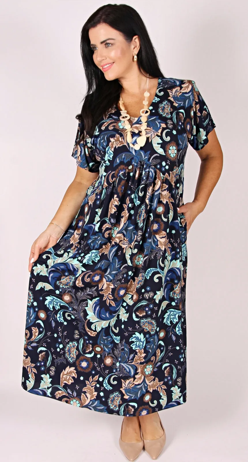 Lady Musgrave Gather Dress Navy/Aqua