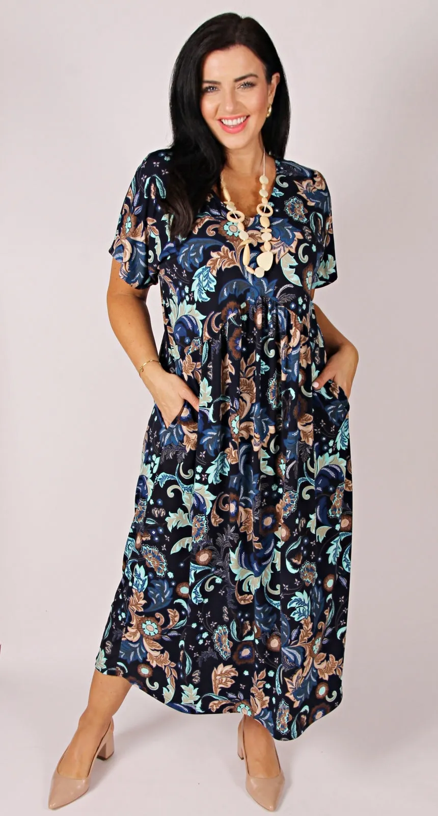 Lady Musgrave Gather Dress Navy/Aqua