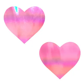 Love Heart Bare Pink Shimmer Holographic Heart Nipple Pasties