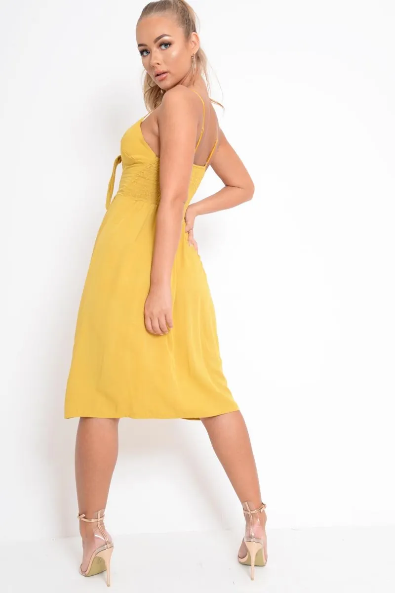 Mustard Tie Front Midi Dress - Onida