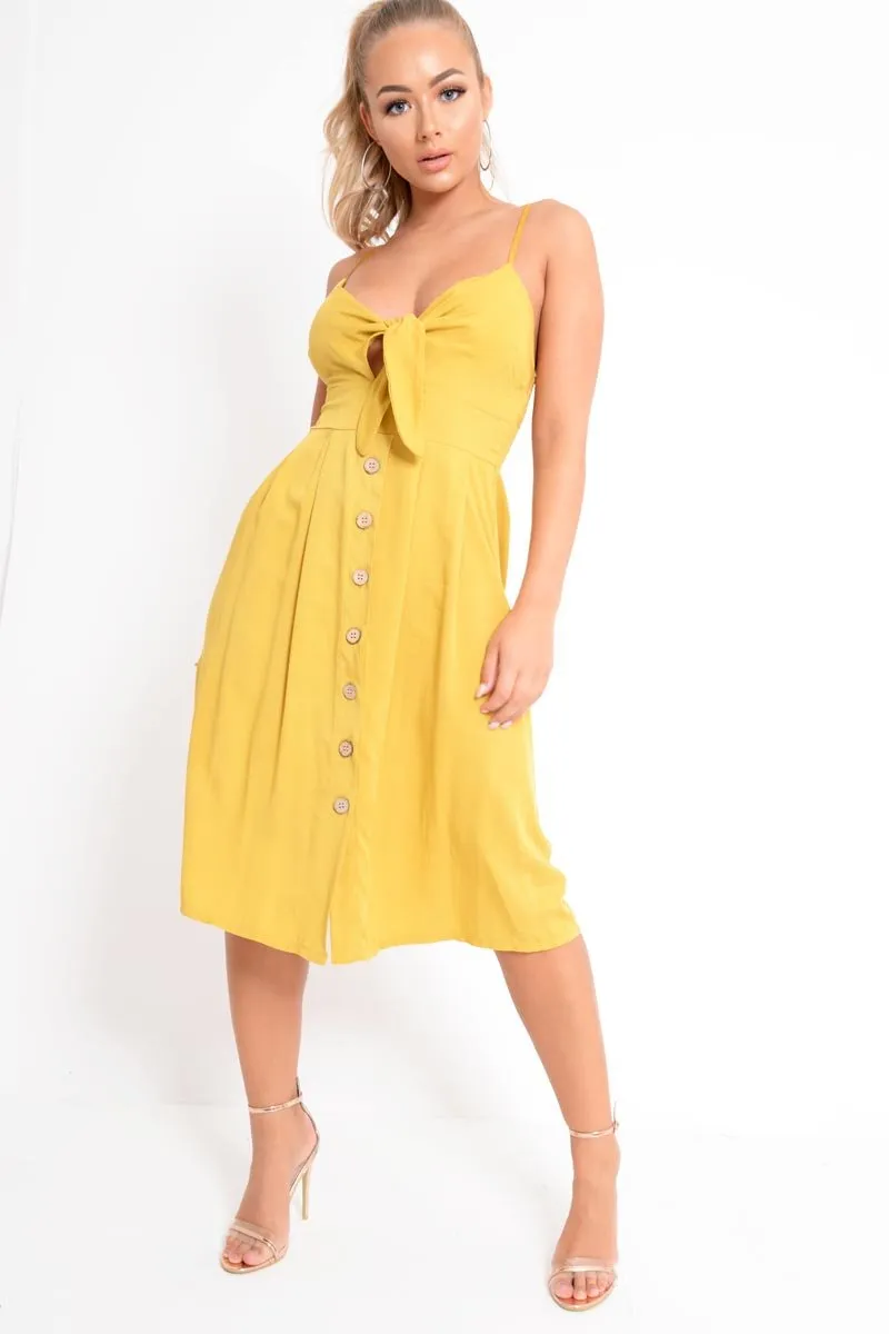 Mustard Tie Front Midi Dress - Onida