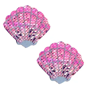 My 'Lil Pony Iridescent Pink Sequin Mermaid Shell Nipple Cover Pasties