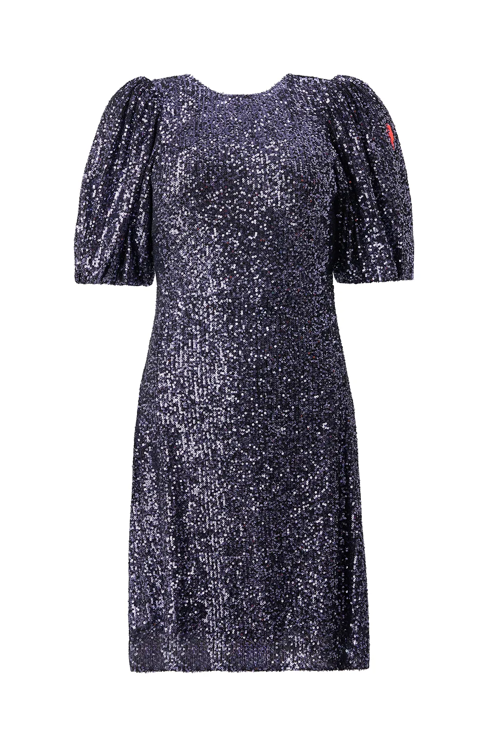 Navy Sequin Puff Sleeve Short Dress