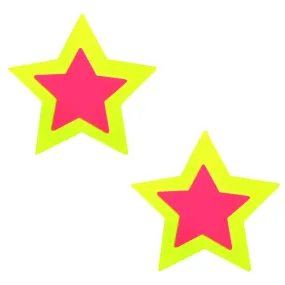 Neon Yellow & Pink Blacklight Double Starburst Starry Nights Nipple Cover Pasties