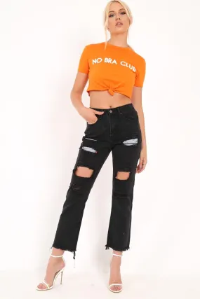 Orange No Bra Club Slogan T-Shirt - Radiya