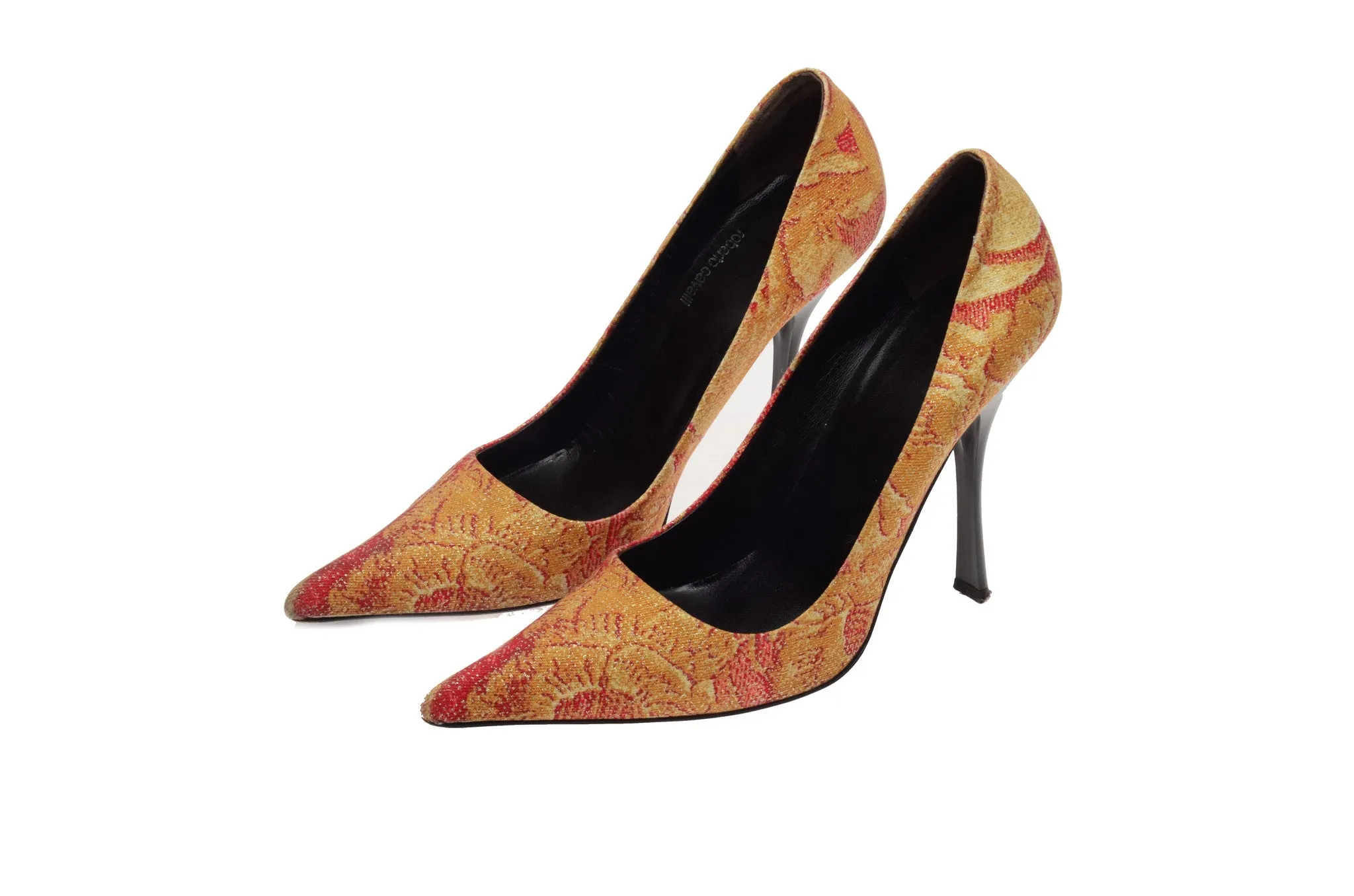 Roberto Cavalli - Red Gold Metallic Pointed Toe Heels - IT 38 1/2