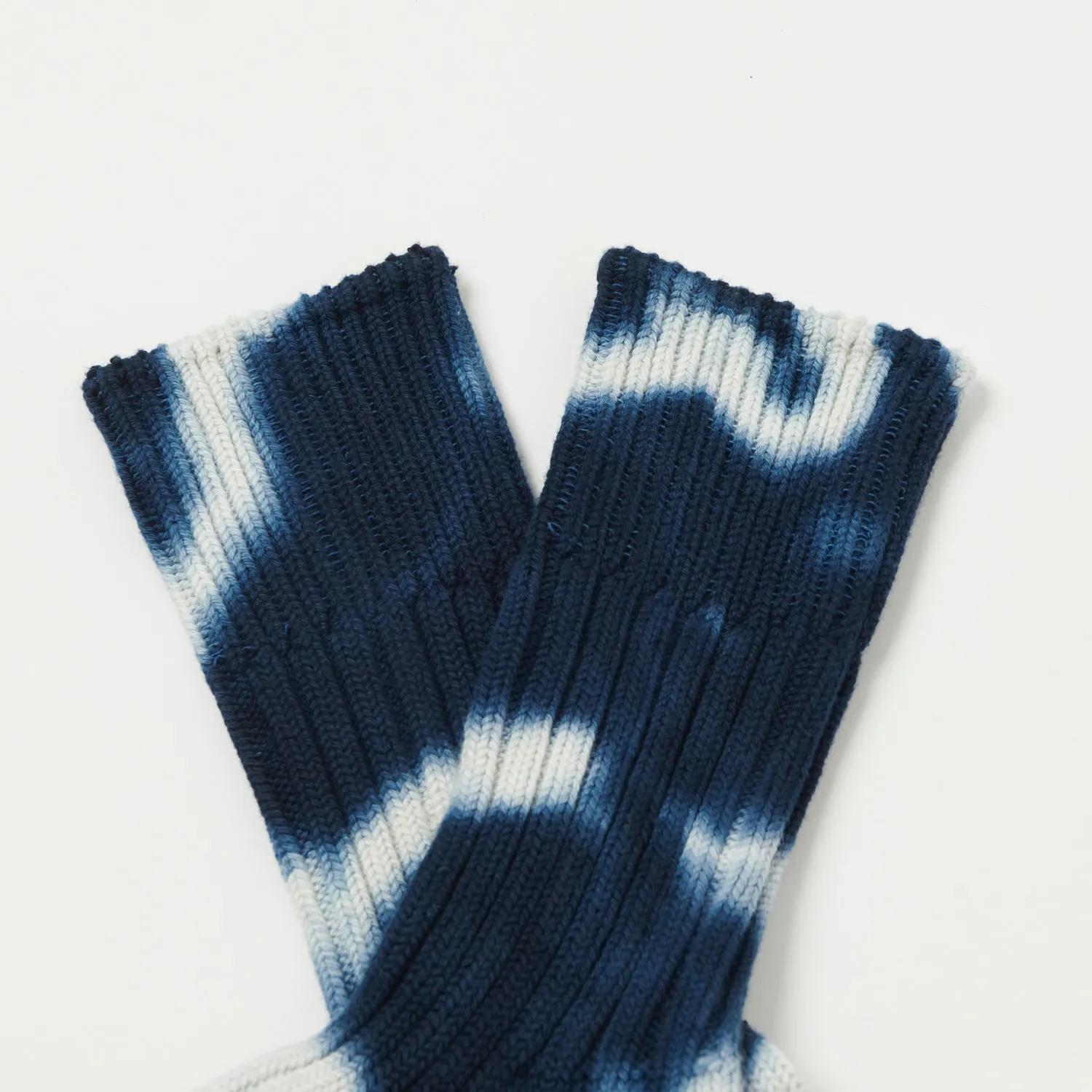 RoToTo 'Tie Dye' Chunky Ribbed Crew Sock - Navy/White