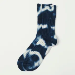 RoToTo 'Tie Dye' Chunky Ribbed Crew Sock - Navy/White