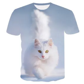 white cat Print t shirt Women tshirt Casual