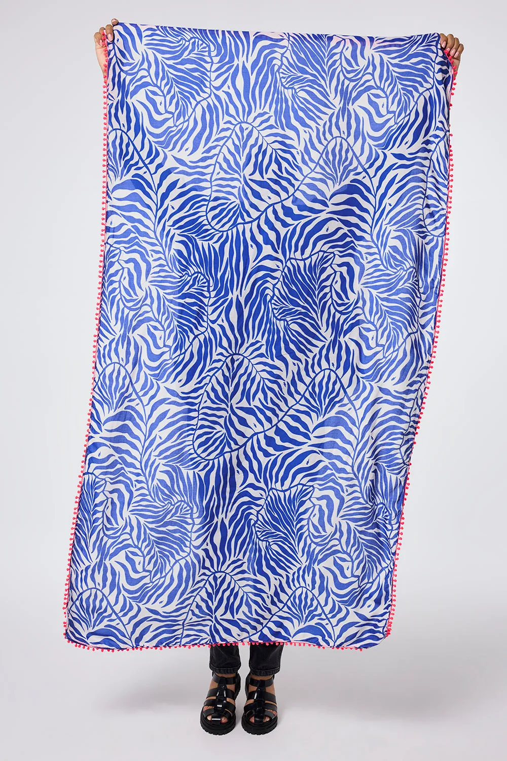 White with Blue Palm Charity Super Scarf